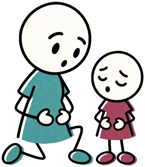 A parent and child breathing together.